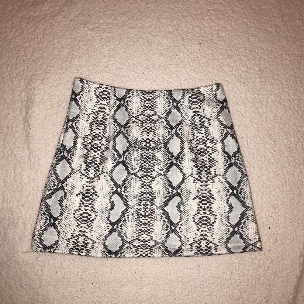 snake print suede mini skirt